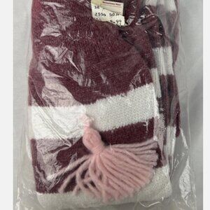 NEW Vintage 80s Maroon White Striped Tassel Leg Warmers 23" Long Montgomery Ward